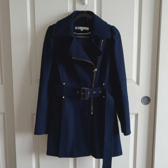 Kenneth Cole Belted Wool Blend Pleated Peacoat - Picture 1 of 10